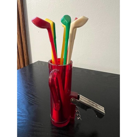 1950s Golf Bag w/ Golf Club Swizzle Sticks, Opener, Corkscrew, Jigger - Picture 2 of 3